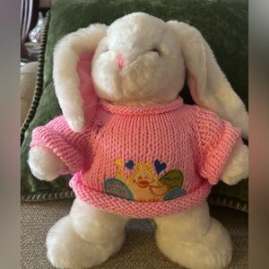 White Plush Easter Bunny with Pink Sweater